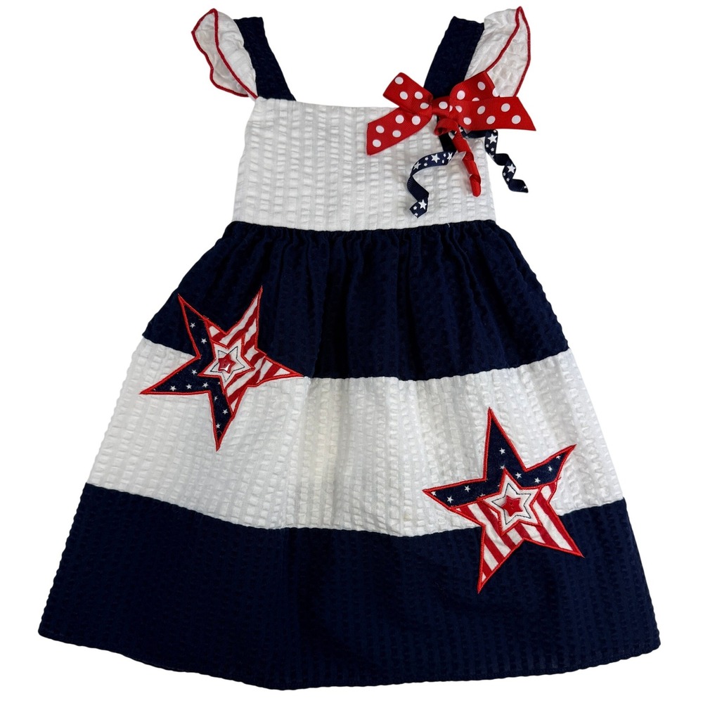 Sophie Rose Girls Dress Stars Patriotic Seersucker 24 Months Navy White Cotton